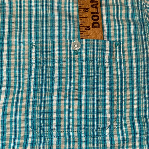 ST. JOHN’S BAY button up short sleeve cotton camp shirt turquoise white size L - Picture 8 of 9